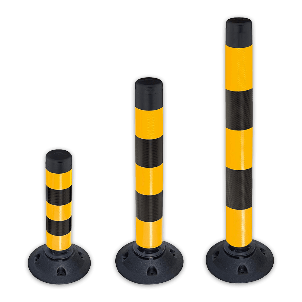 Kunststoff flexibler Absperrpfosten gelb/schwarz Ø80mm – überfahrbar