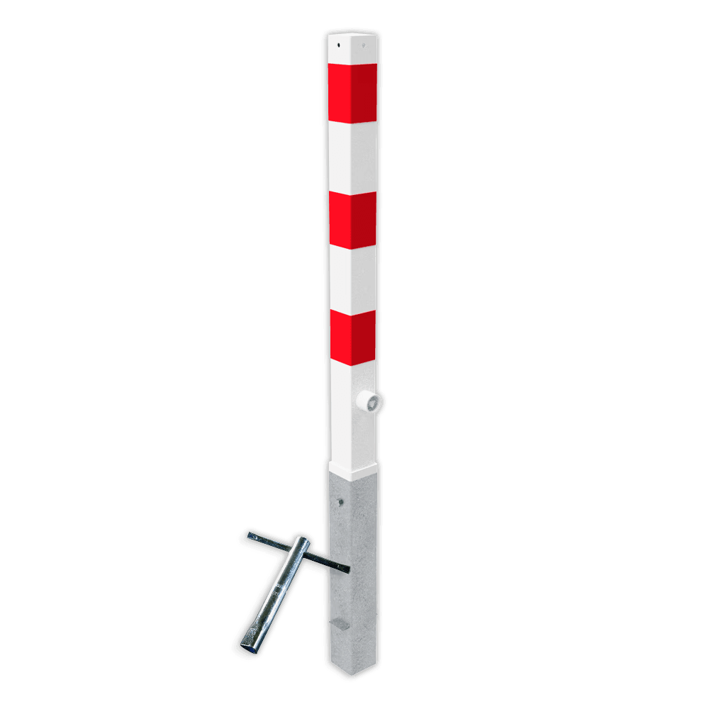 Afzetpaal verwijderbaar 70x70mm rood/wit - met grondstuk
