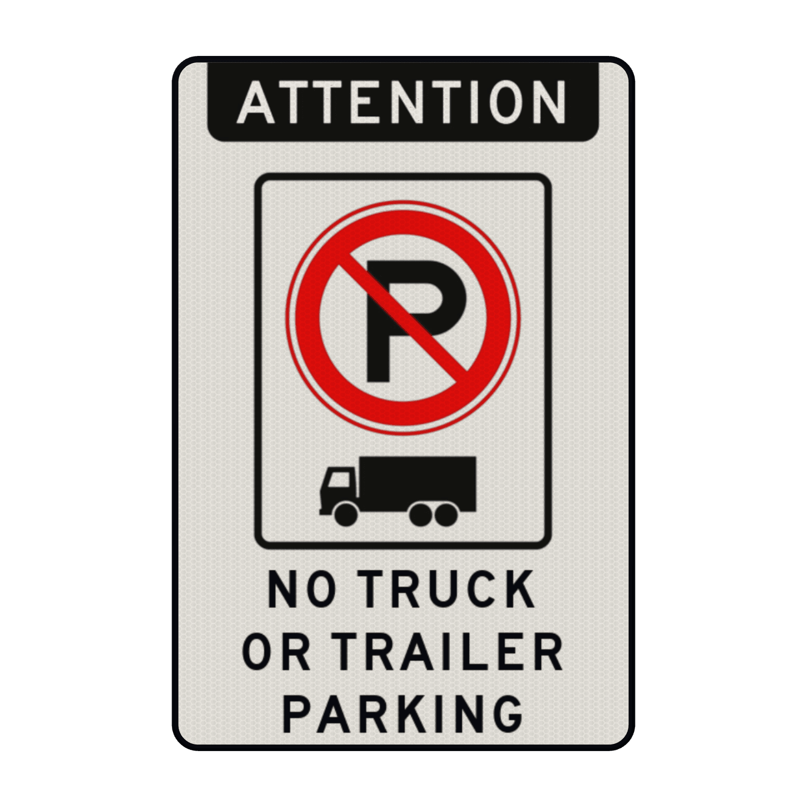 Verkeersbord geen vrachtwagen en trailer parkeren (Engels) - reflecterend
