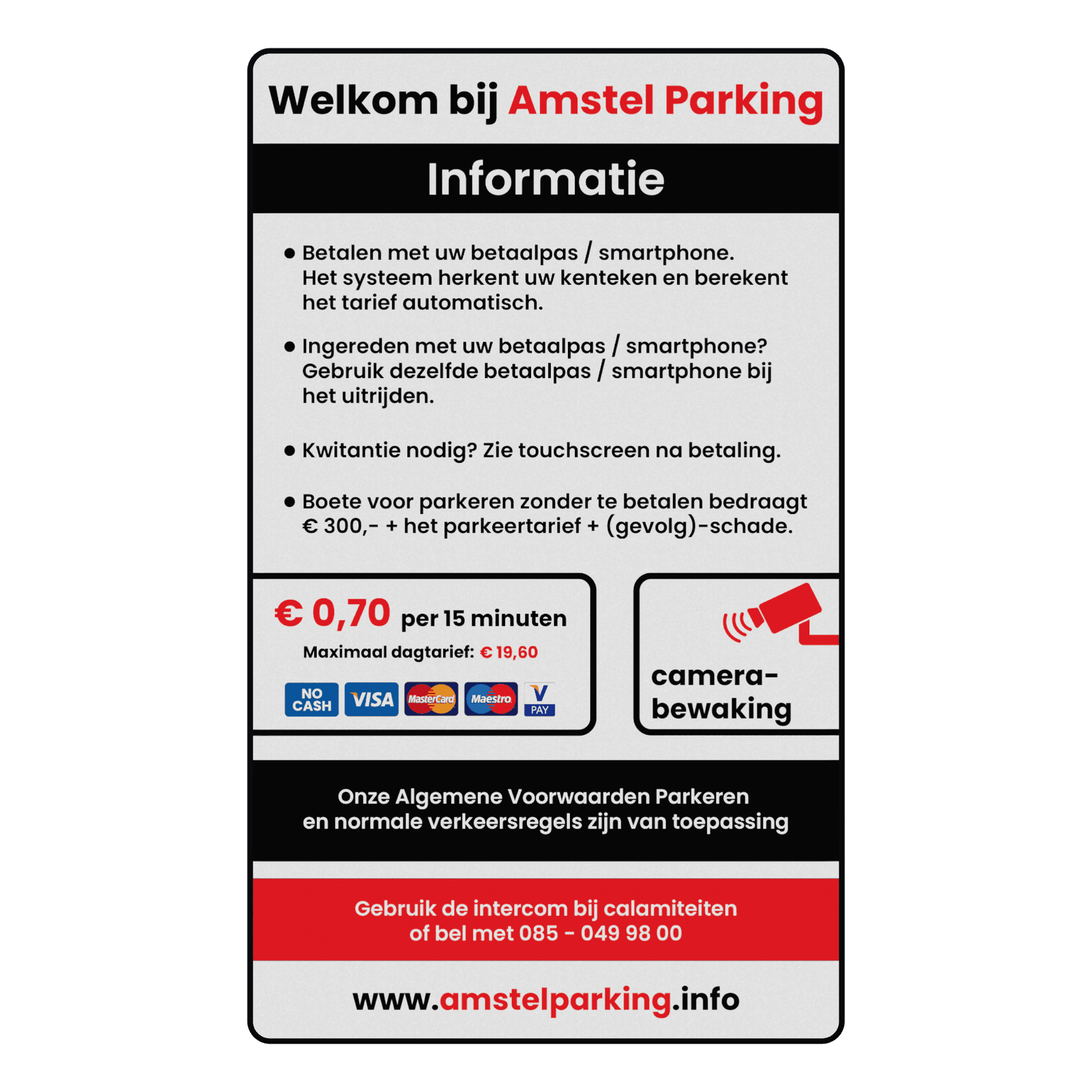 Informatiebord - Parkeertarieven - in huisstijl - Reflecterend