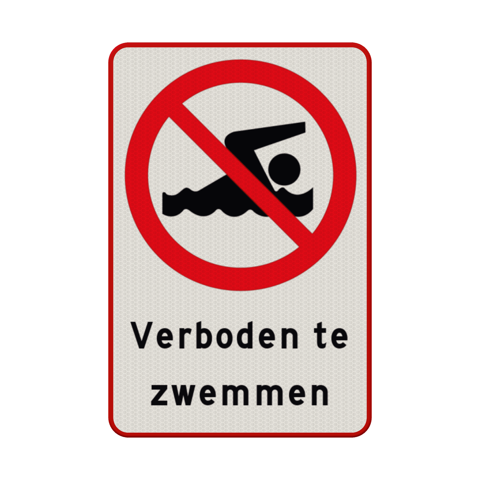 Verbodsbord hier is zwemmen verboden - reflecterend