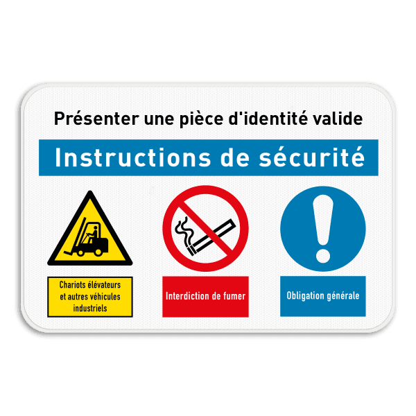 Panneau d'accès avec 3 symboles et une bannière