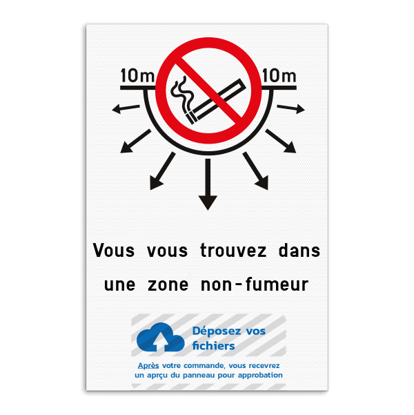 Panneau de zone non-fumeur 10m personnalisable avec texte et logo
