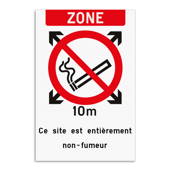 Panneau de zone non-fumeur 10m personnalisable avec pictogramme central