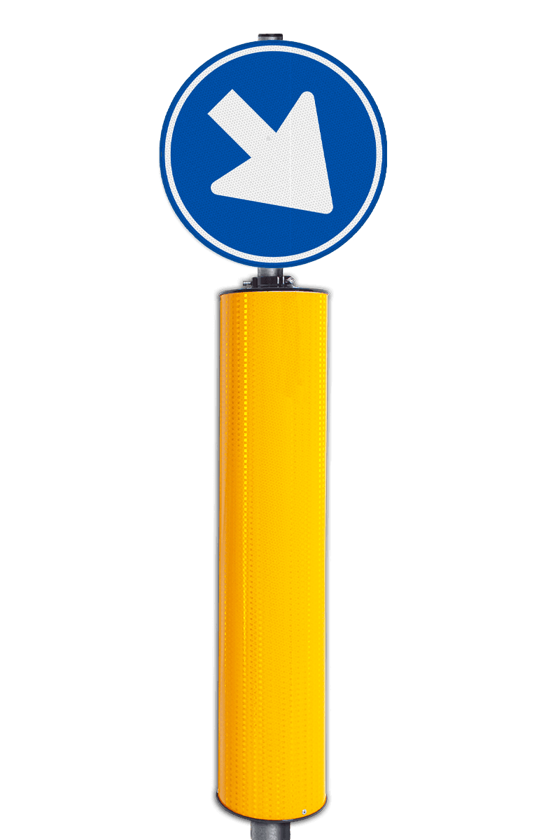 Colonne de signalisation D1d/D1c en aluminium jaune fluorescent avec poteau tubulaire
