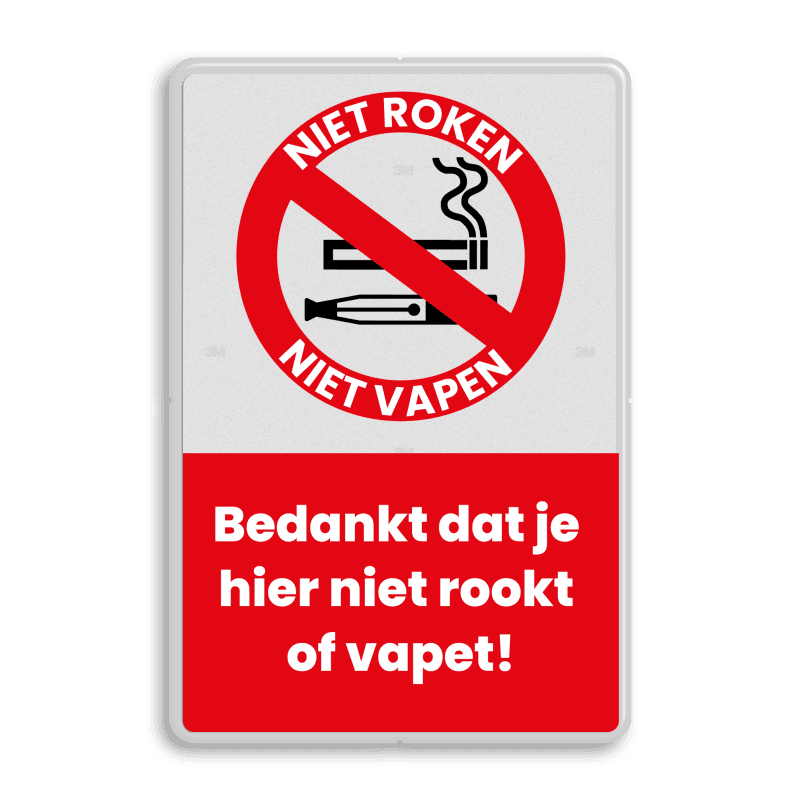 Informatiebord niet roken en vapen reflecterend
