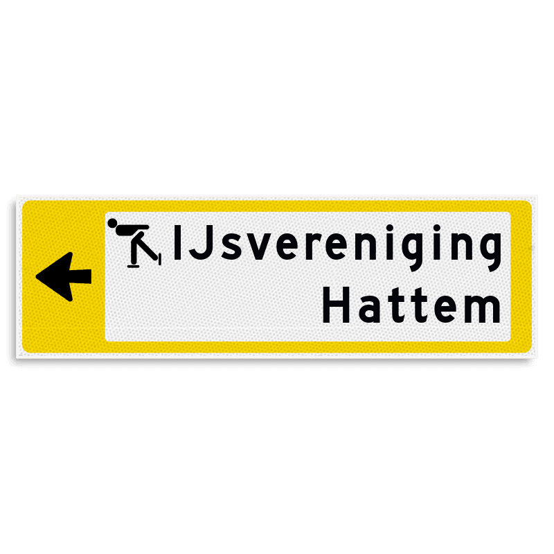 Verwijsbord KOKER Geel/wit/zwart - pijl links, 2 regelig met 1 pictogram - Klasse 3 reflecterend