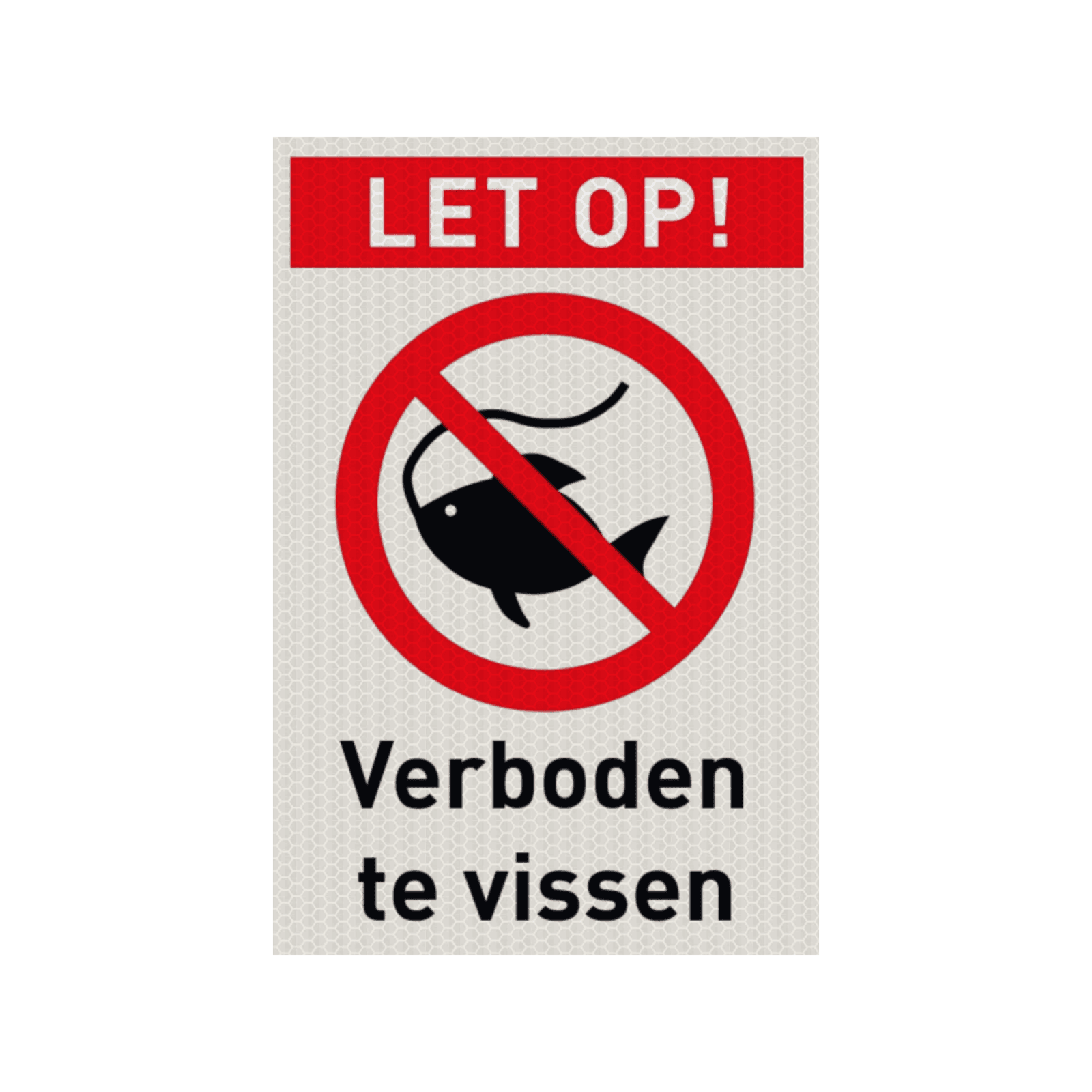 Veiligheidspictogram met tekst verboden te vissen - reflecterend