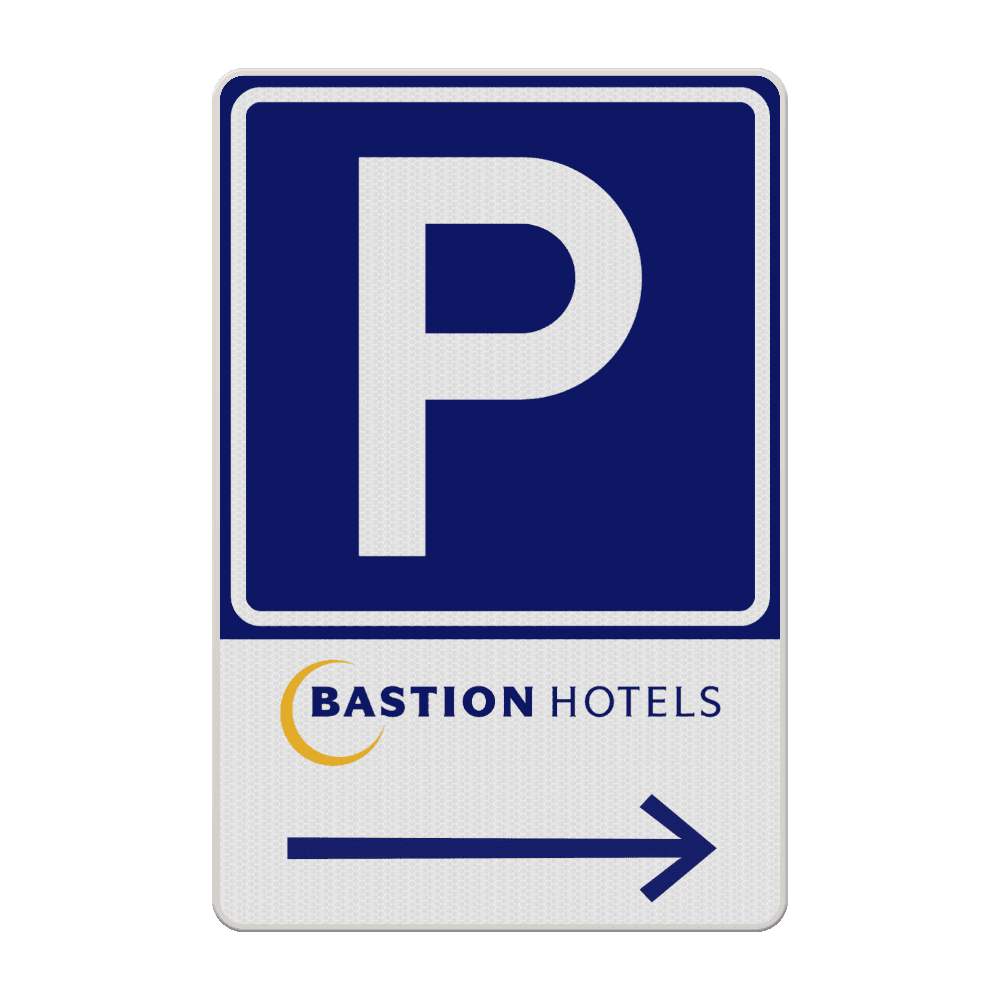 Parkeerbord in huisstijl + pijlrichting - reflecterend