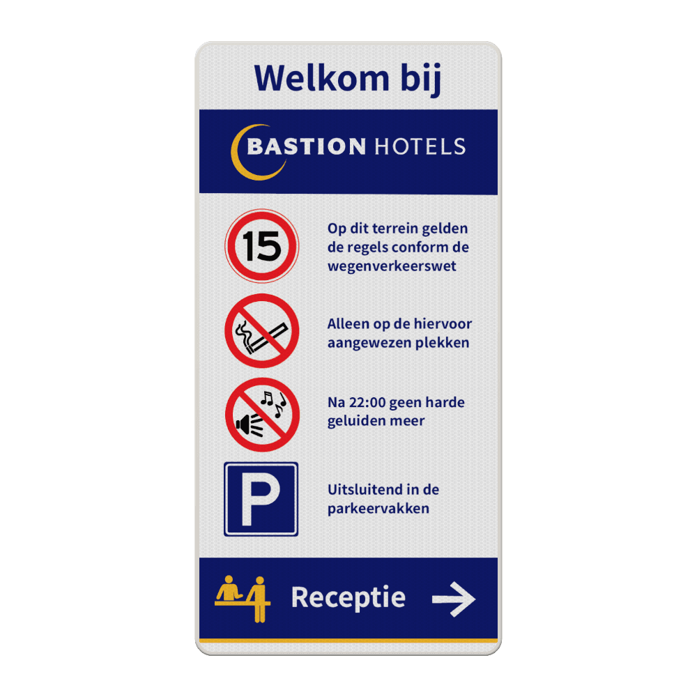 Verkeersbord DOR rechthoek 1:2 reflecterend +  eigen ontwerp/opdruk