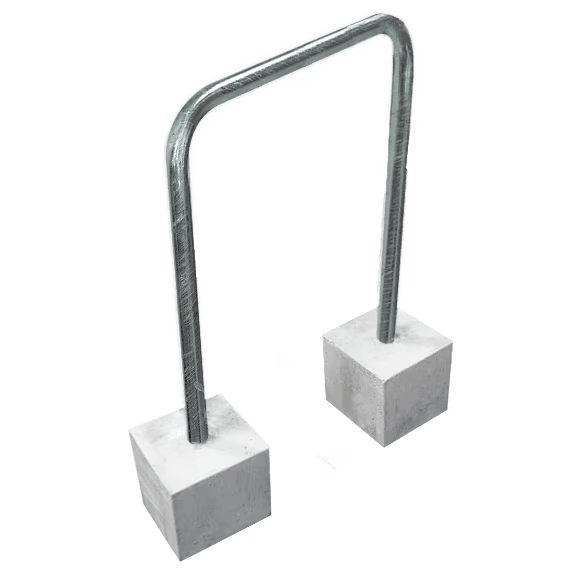 Arceau à vélos en acier 900 x 1300 mm sans barre transversale – avec pieds en béton