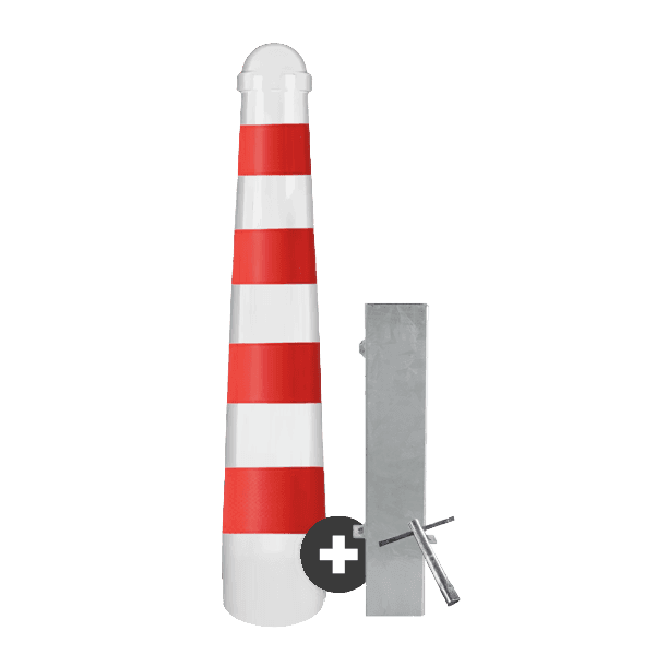 Potelet conique Ø168x750mm - Blanc/rouge réfléchissant - Amovible