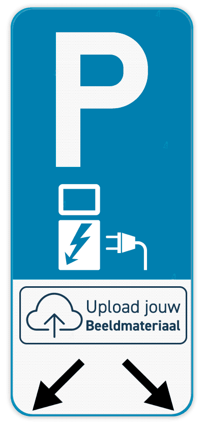 Parkeerbord E9 elektrisch laden + logo + pijl aanduiding