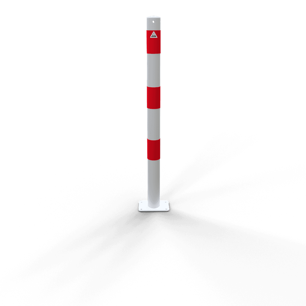Parkeerpaal staal Ø60mm wit/rood - met voetplaat