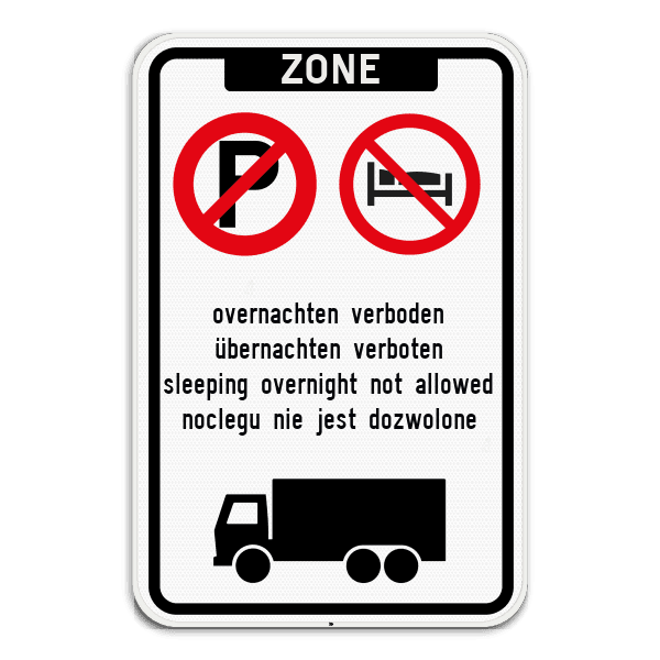 Zonebord - parkeer- & overnachtingsverbod - reflecterend