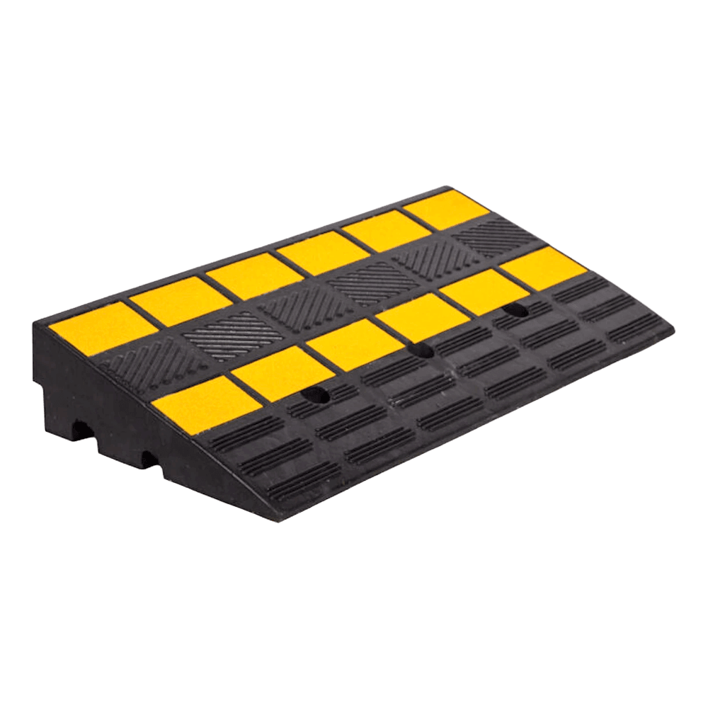 Oprijdrempel rubber 10cm anti-slip zwart/geel reflecterend
