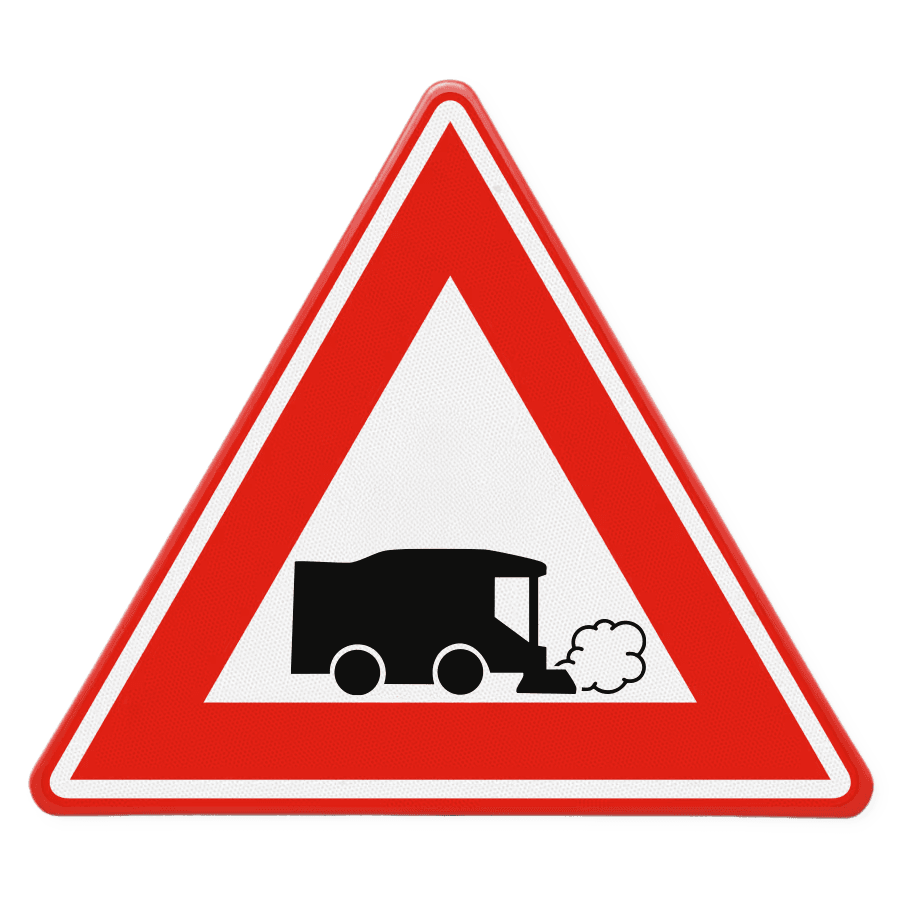 Verkeersbord - waarschuwing voor straat veegmachines