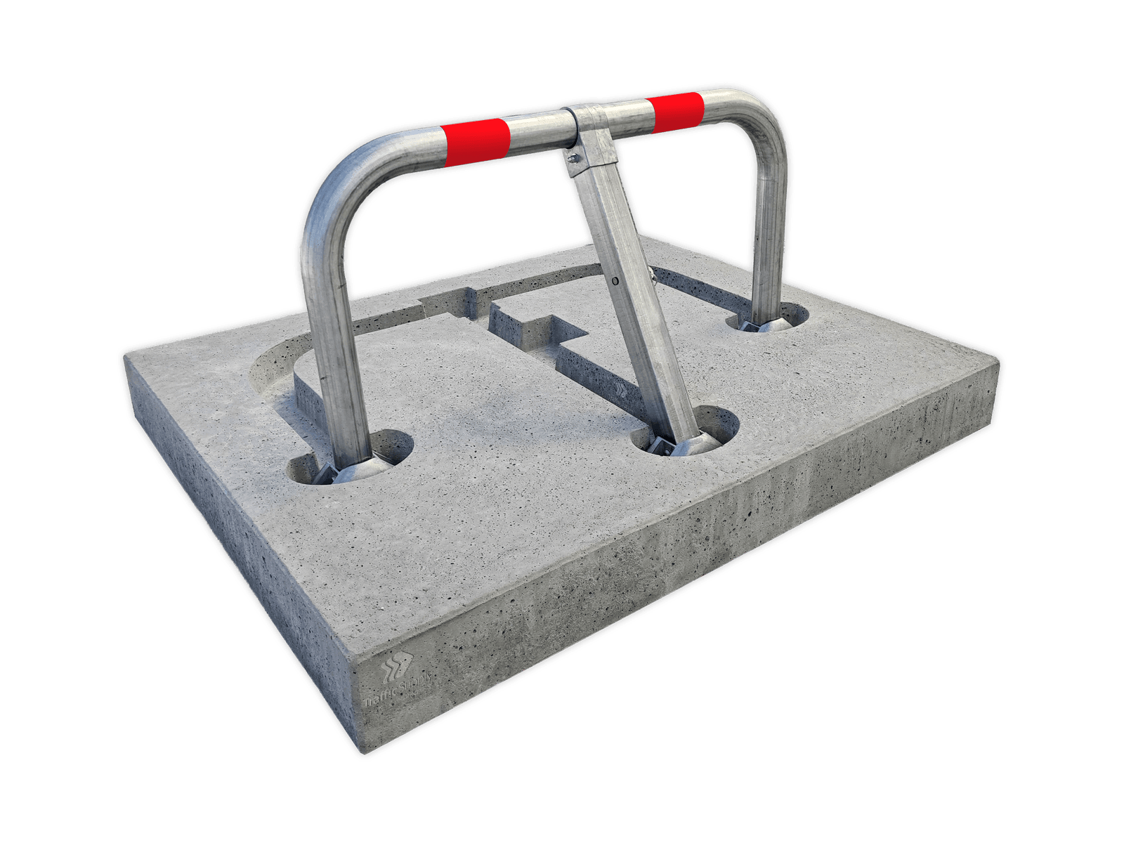 Barrière de parking rabattable en acier galvanisé avec serrure et fondation béton