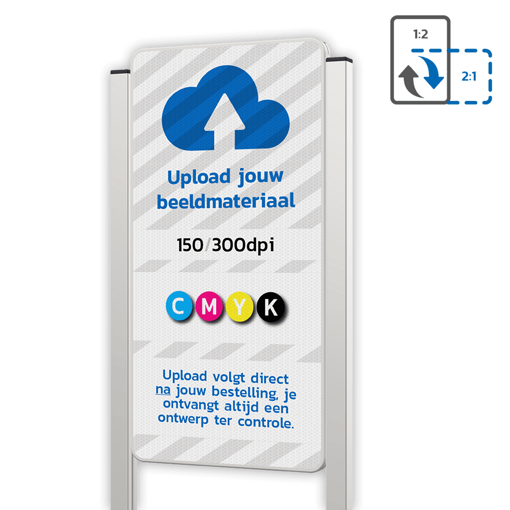 Portaalsysteem TS met informatiebord 2:1 met aluminium geborstelde staanders