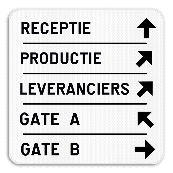 Wegwijzer bord – 5 tekstregels & pijlen rechterkant