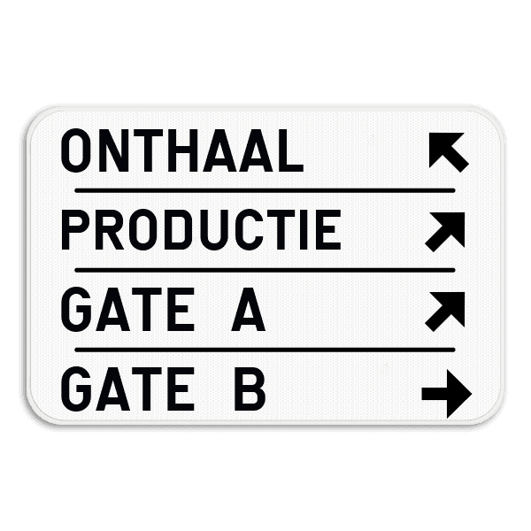 Wegwijzer bord – 4 tekstregels & pijlen rechterkant