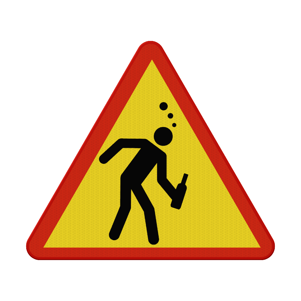Verkeersbord - waarschuwing beschonken mensen