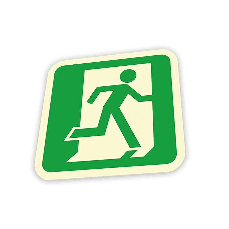 Vloersticker nooduitgang rechts 400x400mm - glow in the dark