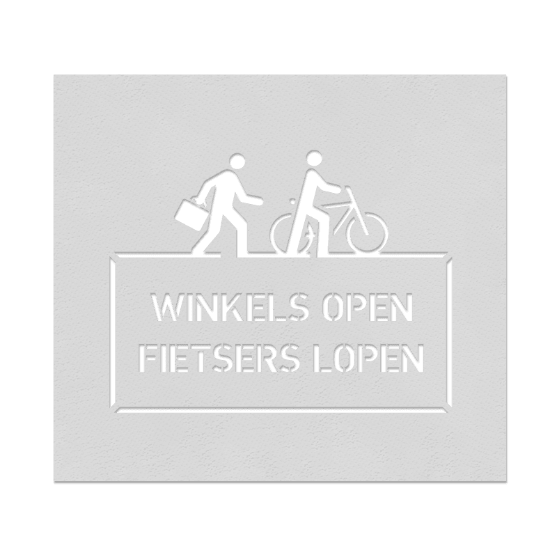 Wegmarkering spuitmal PVC (5mm) - Sjabloon winkels open fietsers lopen