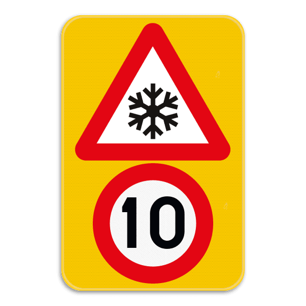 Informatiebord sneeuw - Max 10km/u - Geel reflecterend verkeersbord