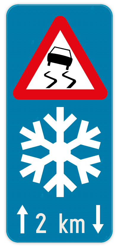 Informatiebord gladheid bij sneeuw - 400x900mm - 2km