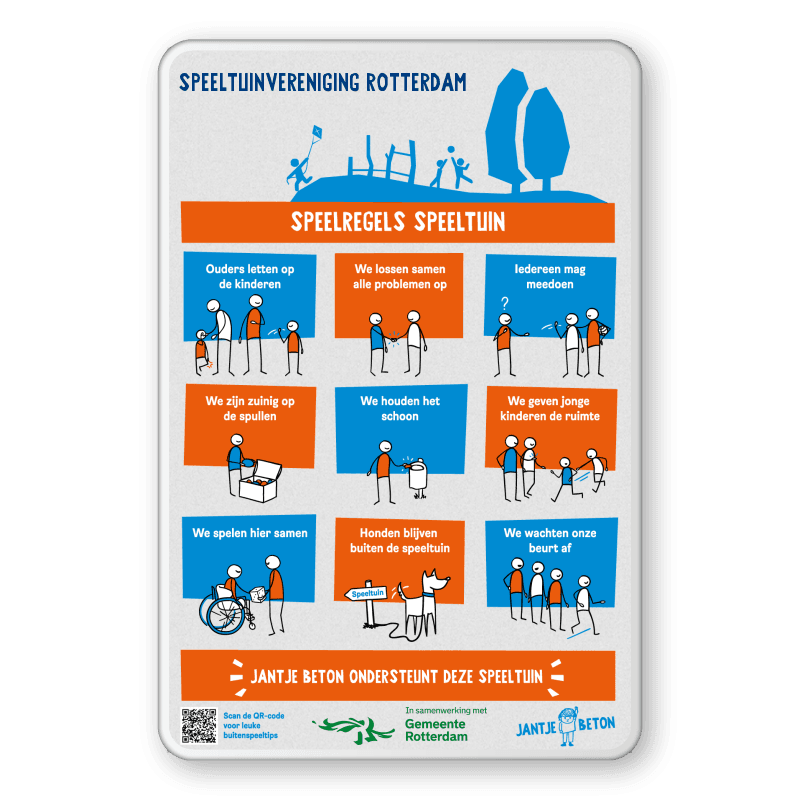 Speelregelbord Jantje Beton met logo Rotterdam met dubbel omgezette rand - reflecterend