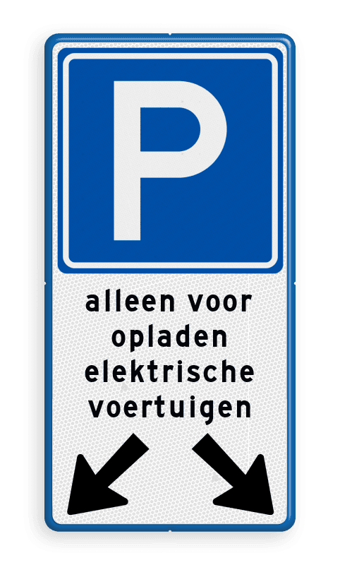 Verkeersbord parkeren met tekst alleen voor laden elektrische auto's