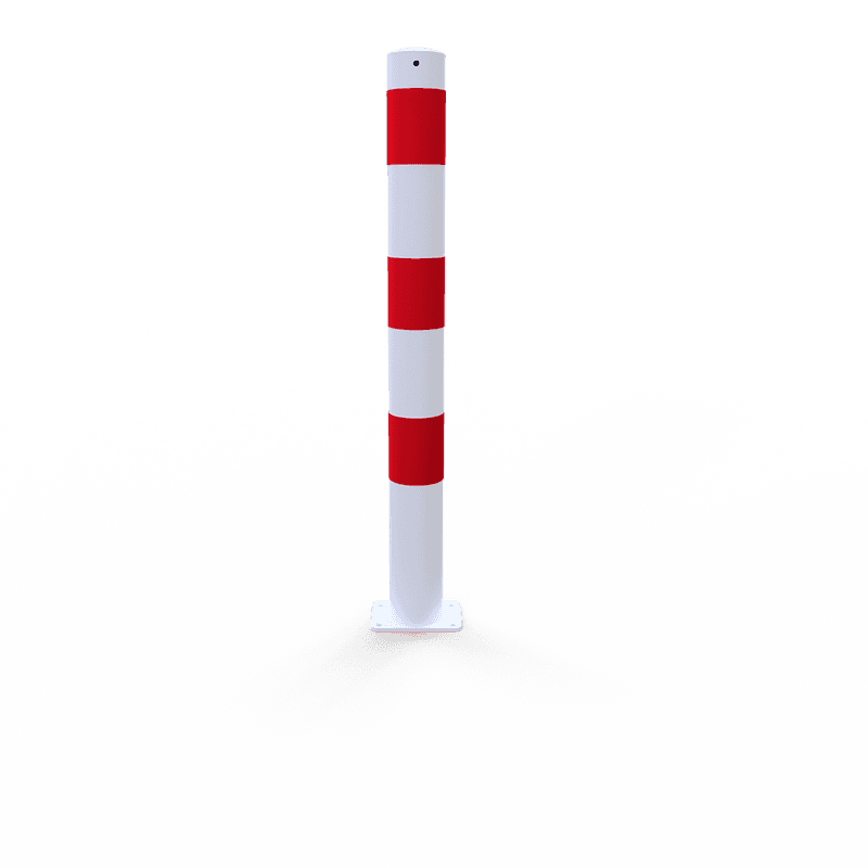 Rampaal Ø89x900mm staal verzinkt - wit/rood - met vloermontage