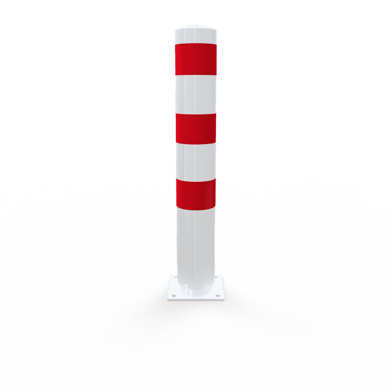 Rammschutzpoller Ø152x1000mm Stahl verzinkt – weiß/rot – Bodenplatte