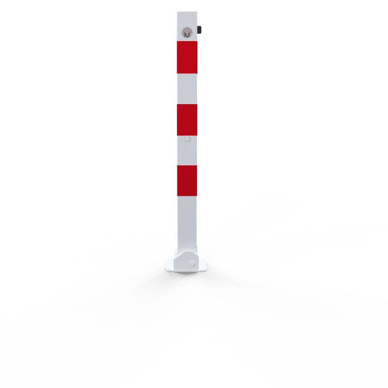 Absperrpfosten 70x70mm Weiß/Rot – Umklappbar mit Bodenmontage