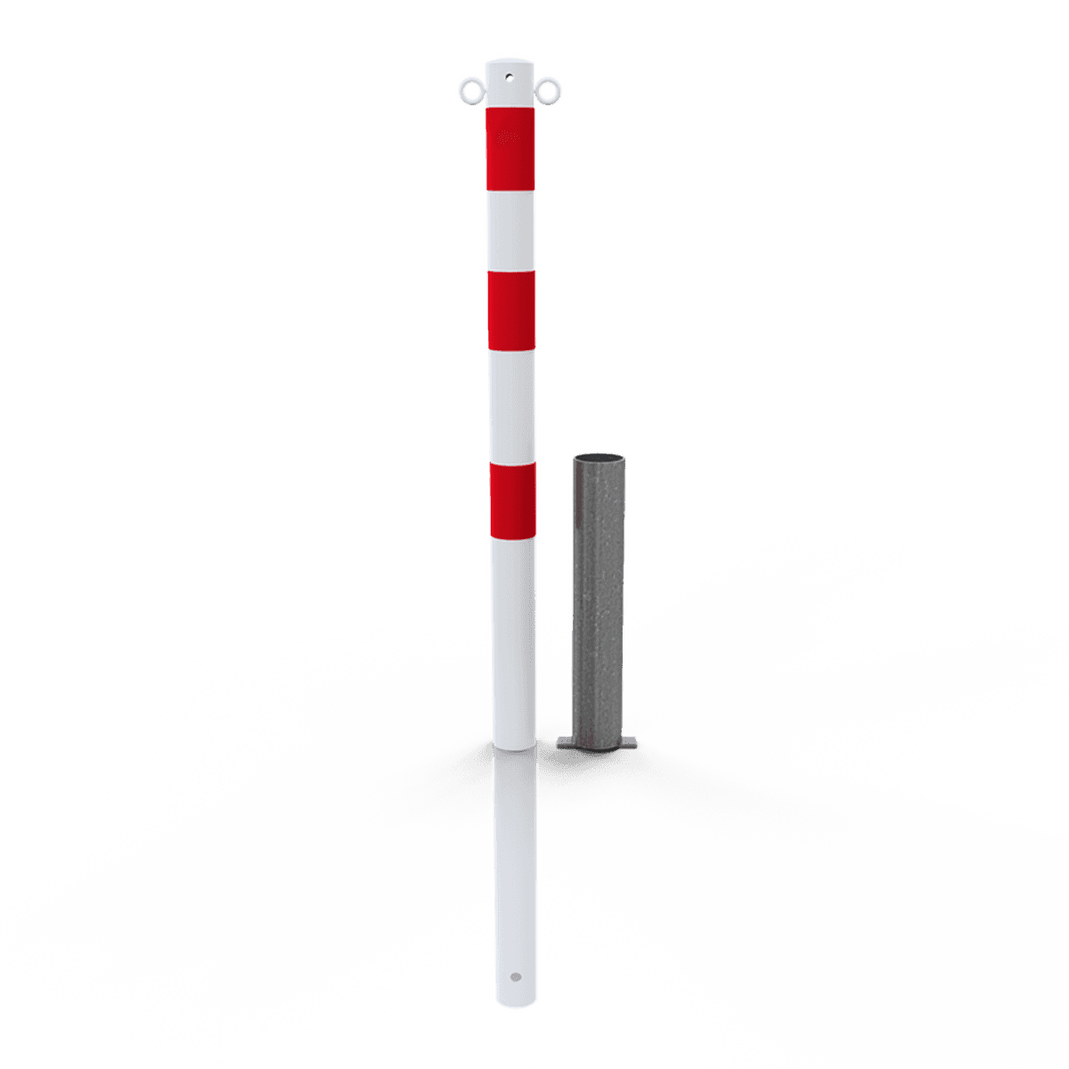 Absperrpfost mit Bodenhülse Ø 60 mm weiß/rot, herausnehmbar mit Öse