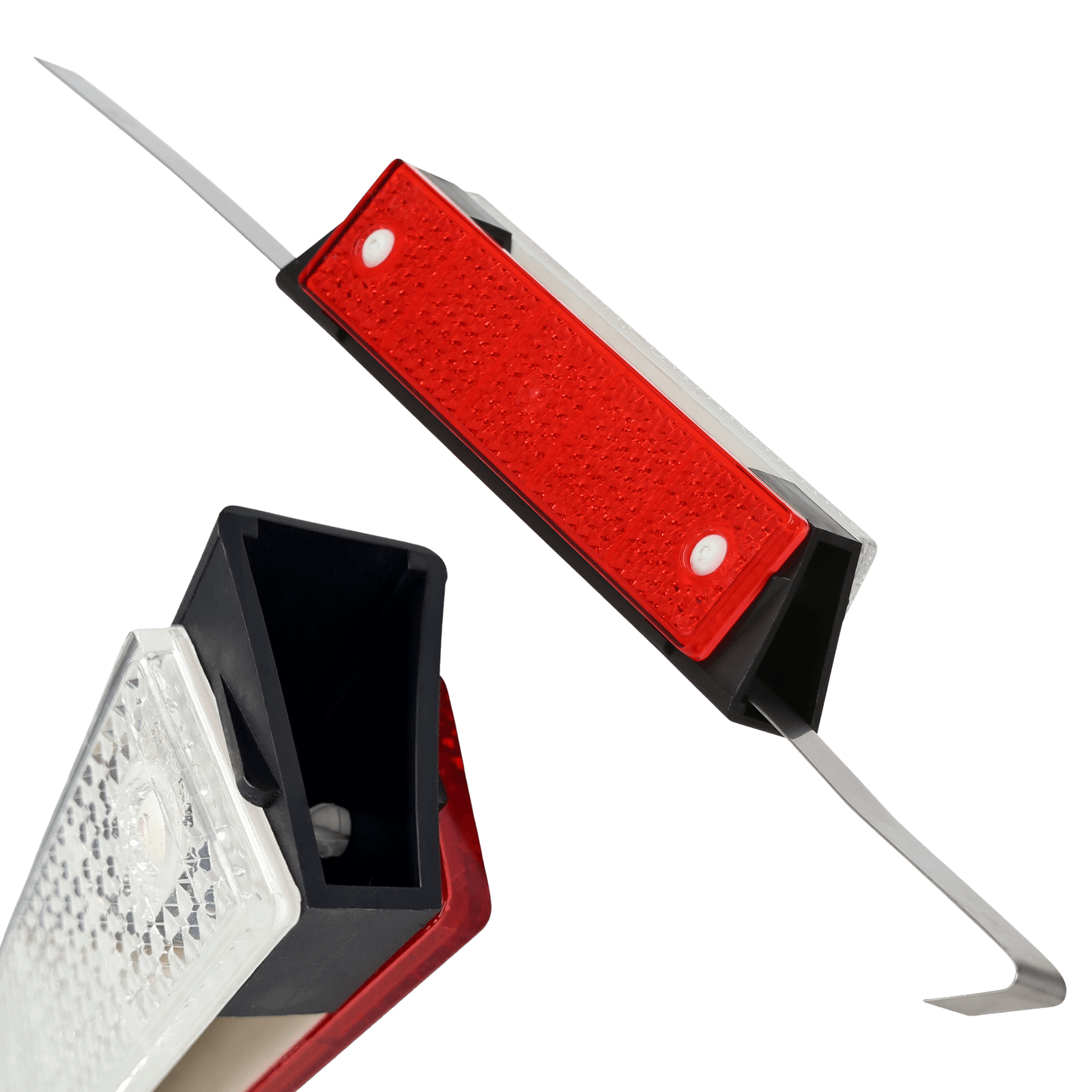 Barrier reflector kunststof met RVS band – dubbelzijdig rood/wit