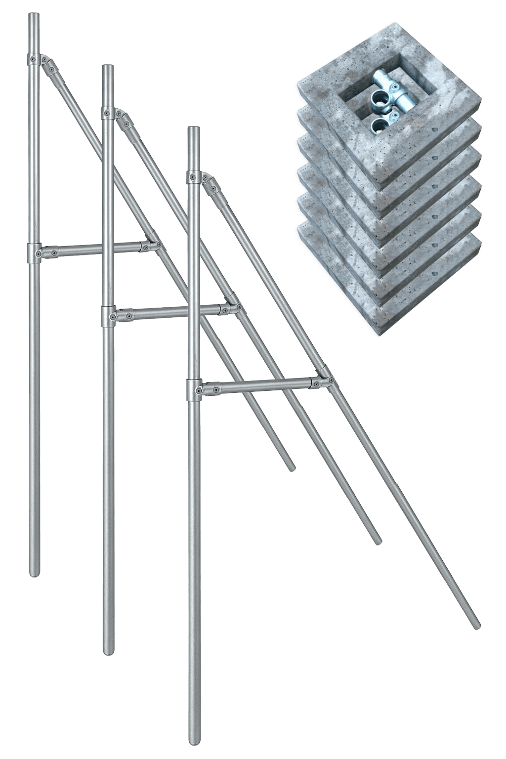 Staalstelling Ø48mm 4,5 meter boven maaiveld - met betonvoeten