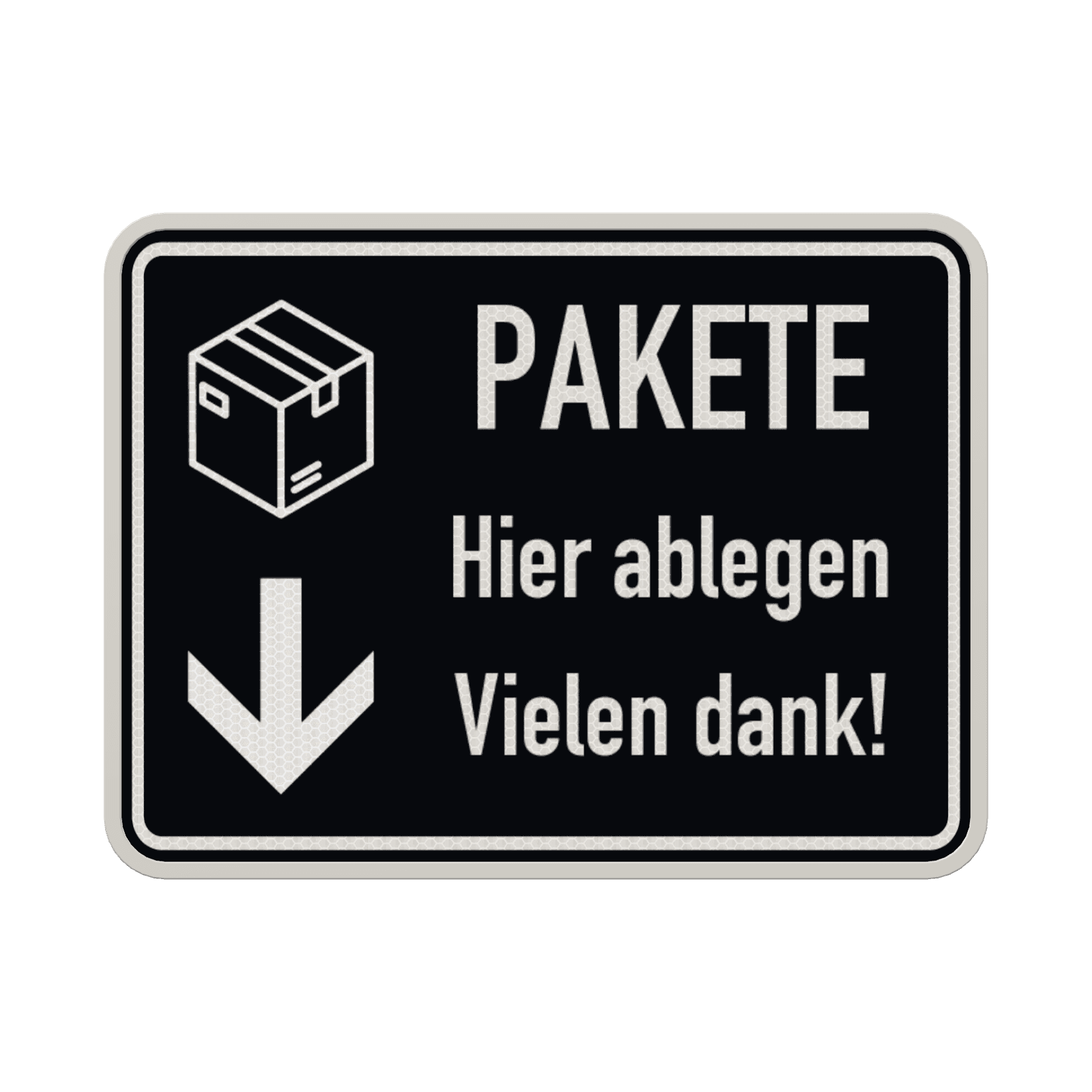Schild Pakete hier ablegen - reflektierend