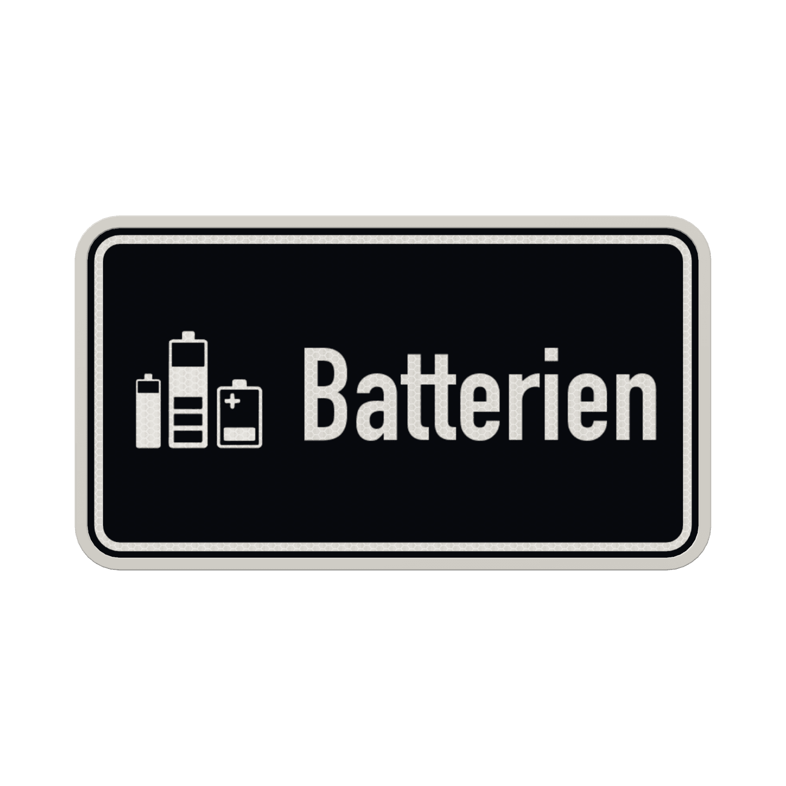 Hinweisschild Batterien schwarz/weiß mit Piktogram - reflektierend