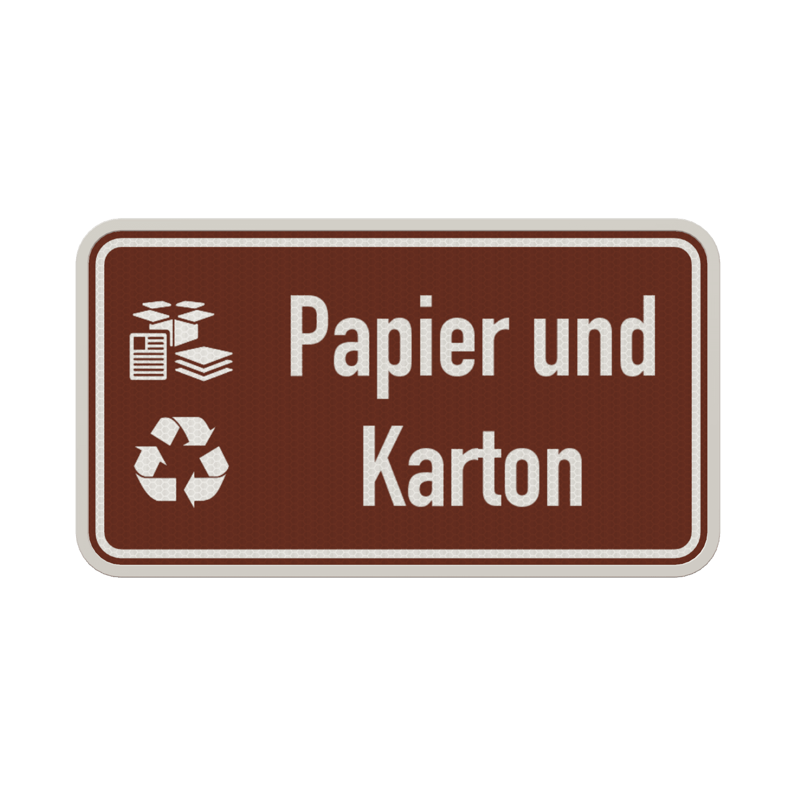 Hinweisschild Papier und Karton braun/weiß mit 2x Piktogram - reflektierend