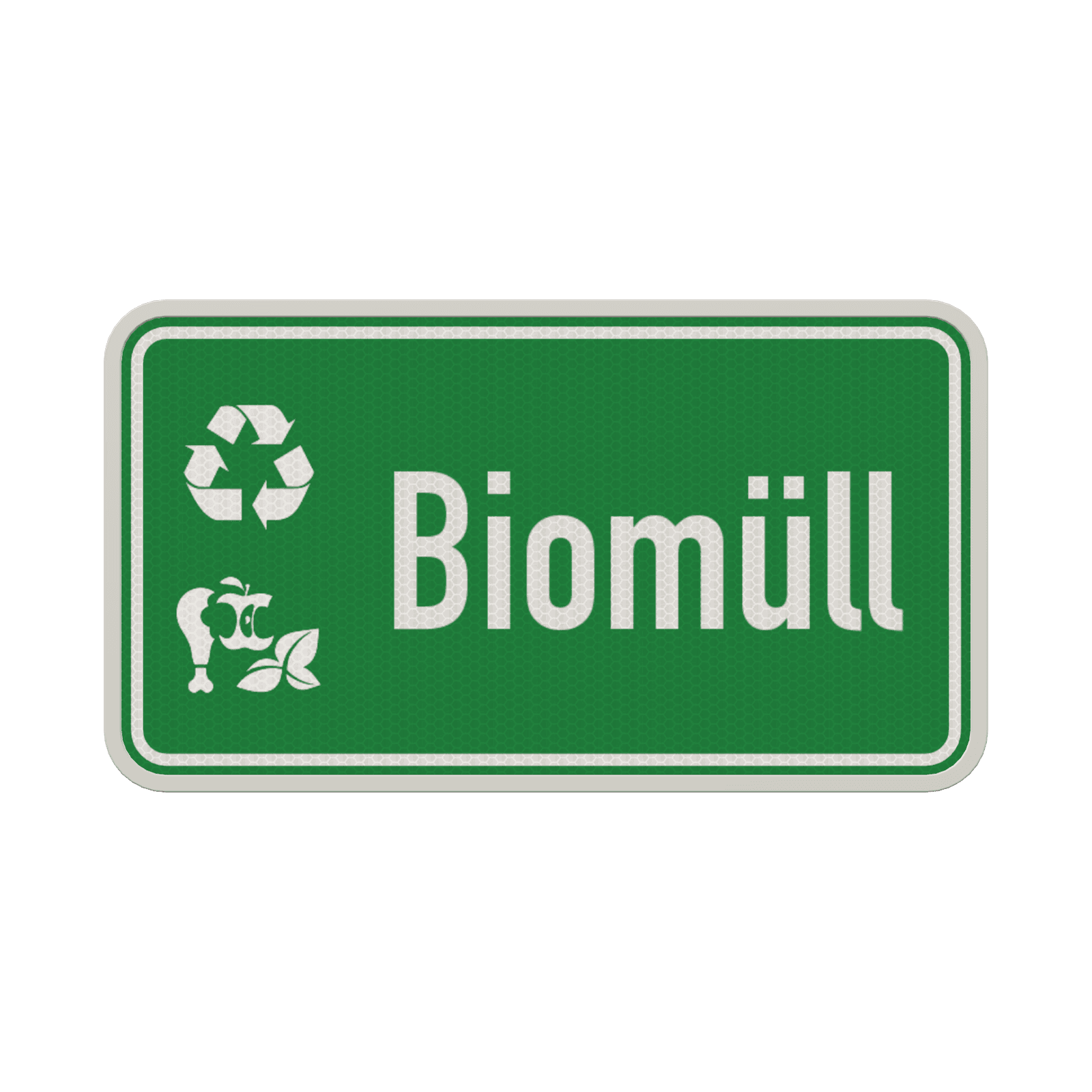 Hinweisschild Biomüll (Abfall) grün/weiß mit 2x Piktogram - reflektierend