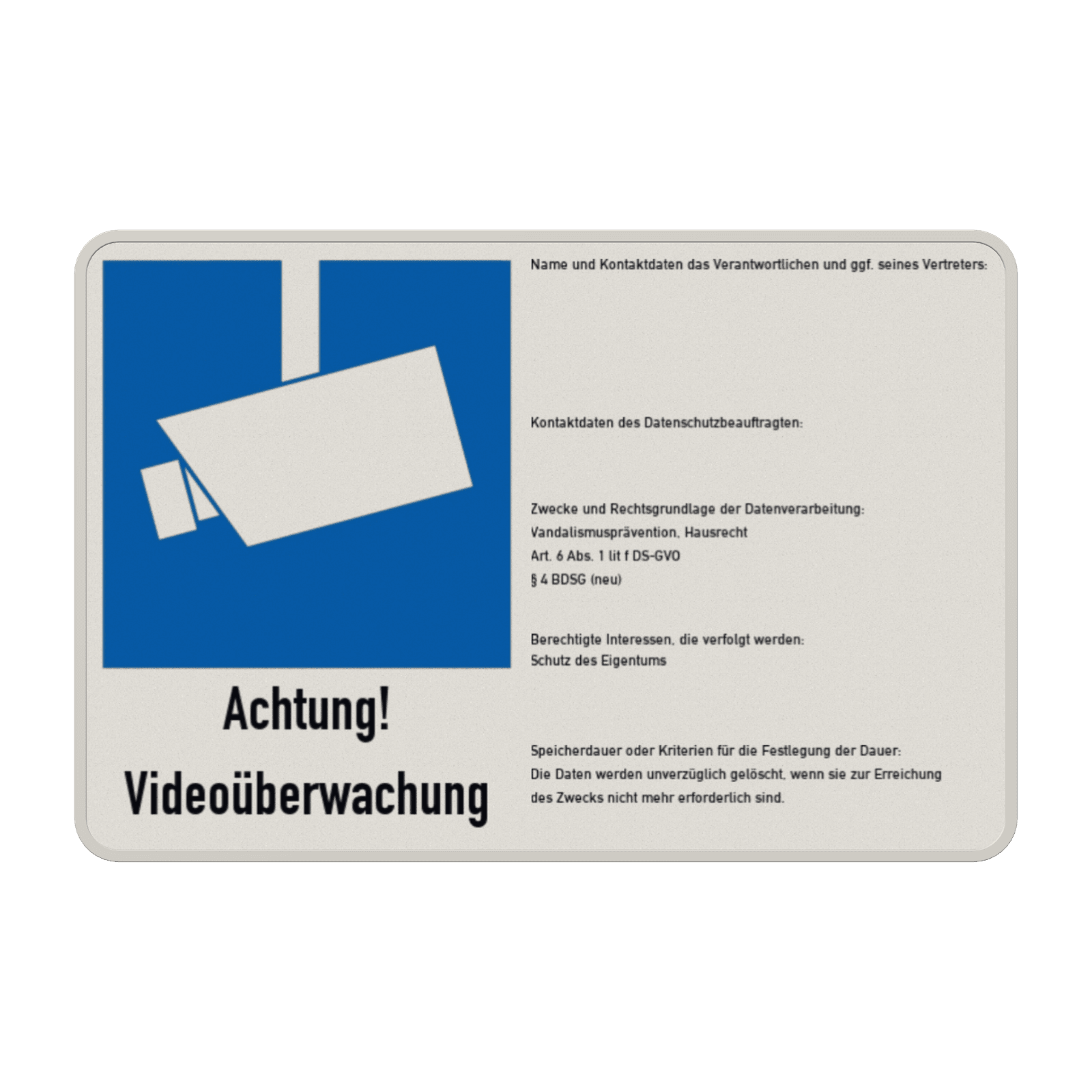 Hinweisschild Videoüberwacht nach DSGVO - reflektierend