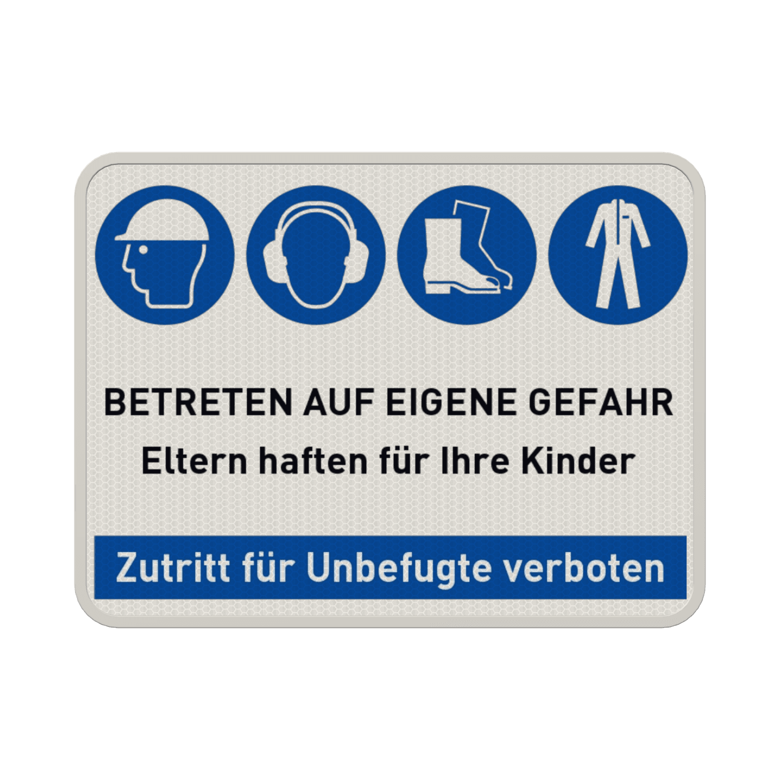 Sicherheitsschild Baustelle mit 4 Gebotszeichen - relfektierend