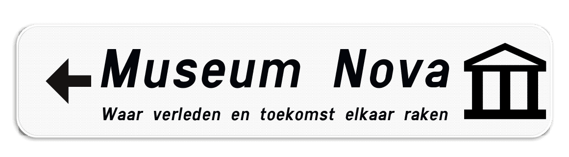 Verkeersbord SB250 F34a - Openbare inrichting - hoofdtekst + ondertekst - links + picto