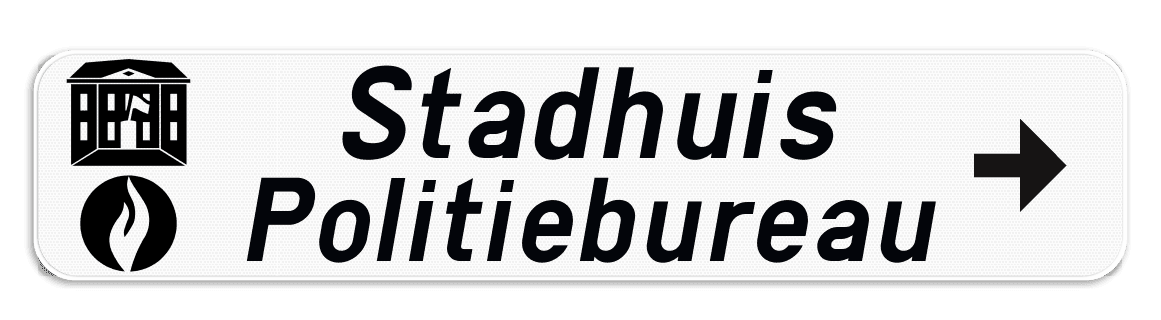 Verkeersbord SB250 F34a - Openbare inrichting - 2 hoofdteksten - rechts + 2 picto