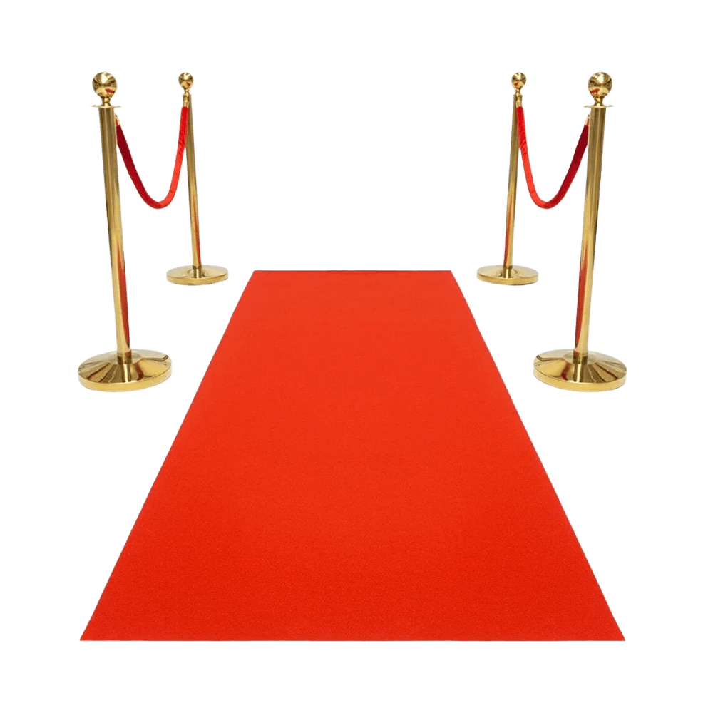 Ensemble poteaux de guidage finition laiton avec cordon rouge et tapis rouge