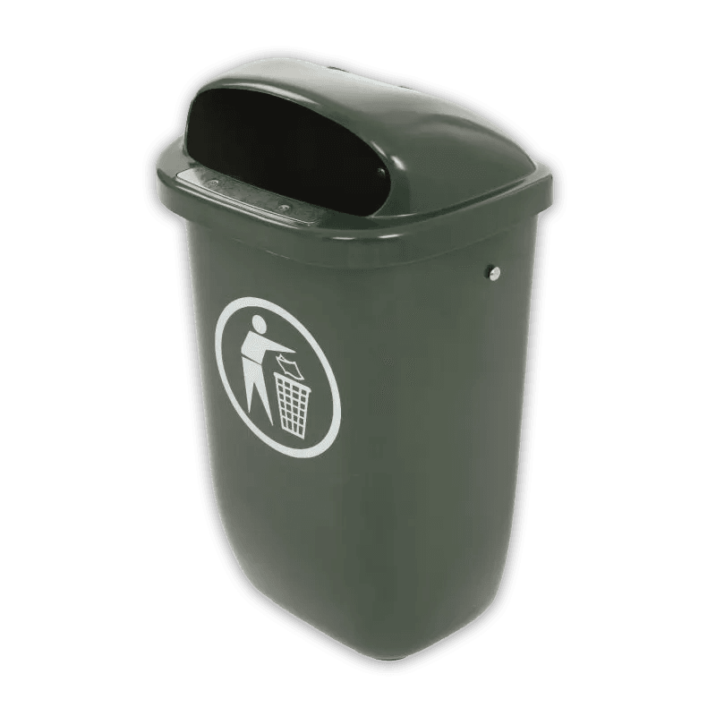 Buitenafvalbak kunststof groen - 50 liter - muurbevestiging