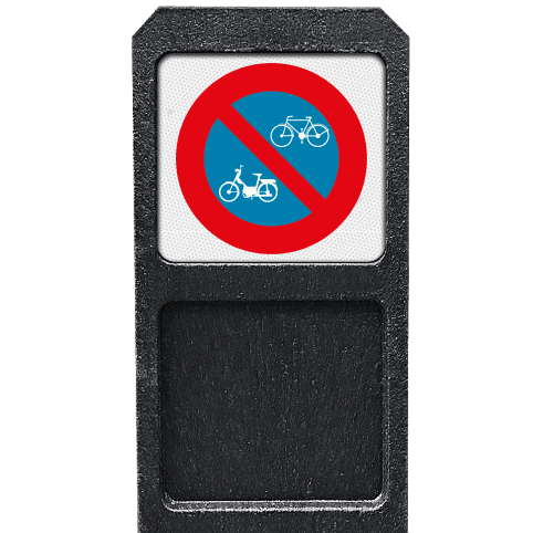 Bermpaal met bordje verboden (brom)fietsen plaatsen - reflecterend