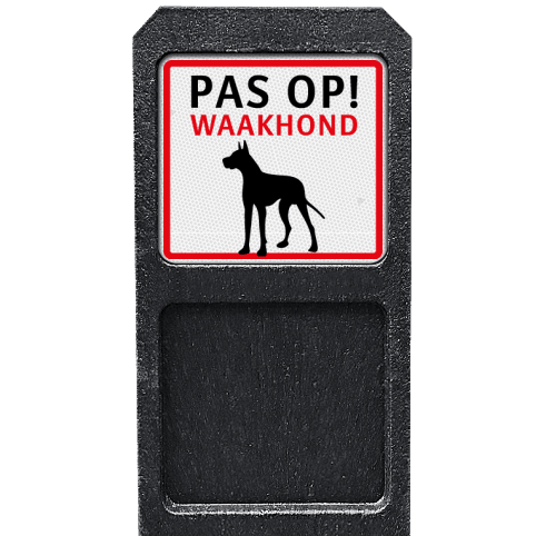 Bermpaal met 1 bordje - PAS OP! waakhond
